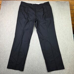 Oscar De La‎ Renta Dress Pants Mens 40x32 Black 100% Wool Pleated Cuffed